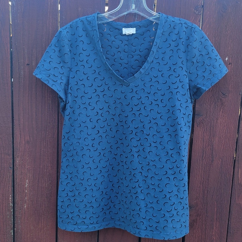 Caslon Blue Crescent Moon Burnout V-Neck Short Sleeve Celestial Witchy T Shirt S